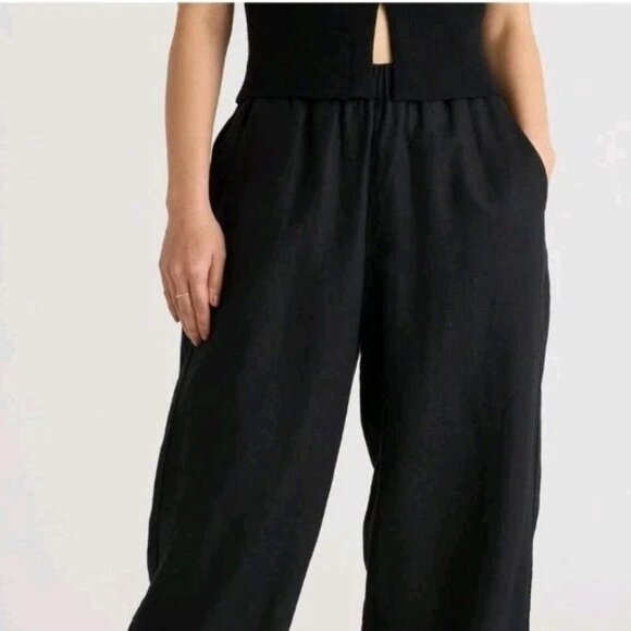 Quince Pants - Quince European 100% Linen Pants Women's XL Black Pull On Elastic Waist Pockets